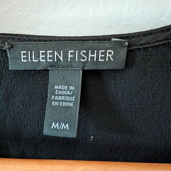 Eileen Fisher Black 100% Silk Shift Dress - Picture 6 of 9